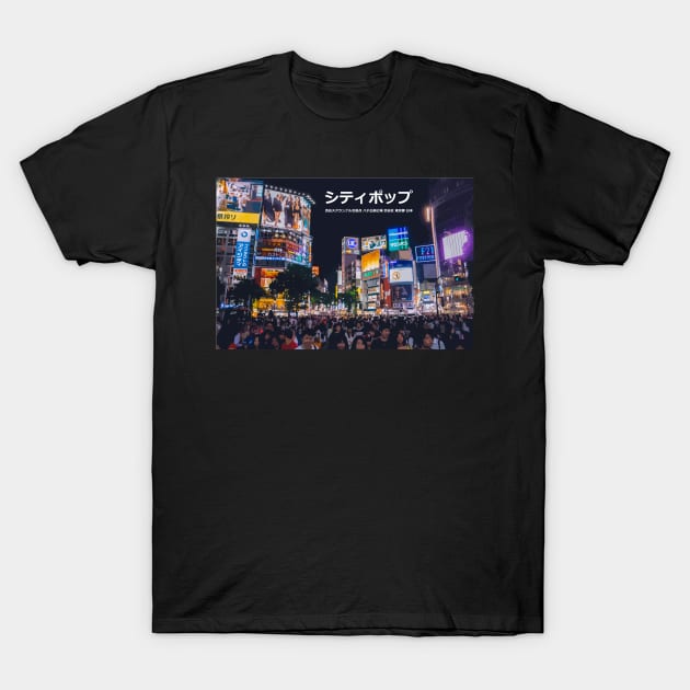 Japanese city pop art - Shibuya Crossing Hachikō-mae Square Shibuya ward Tokyo Metropolis Japan in Japanese language T-Shirt by FOGSJ